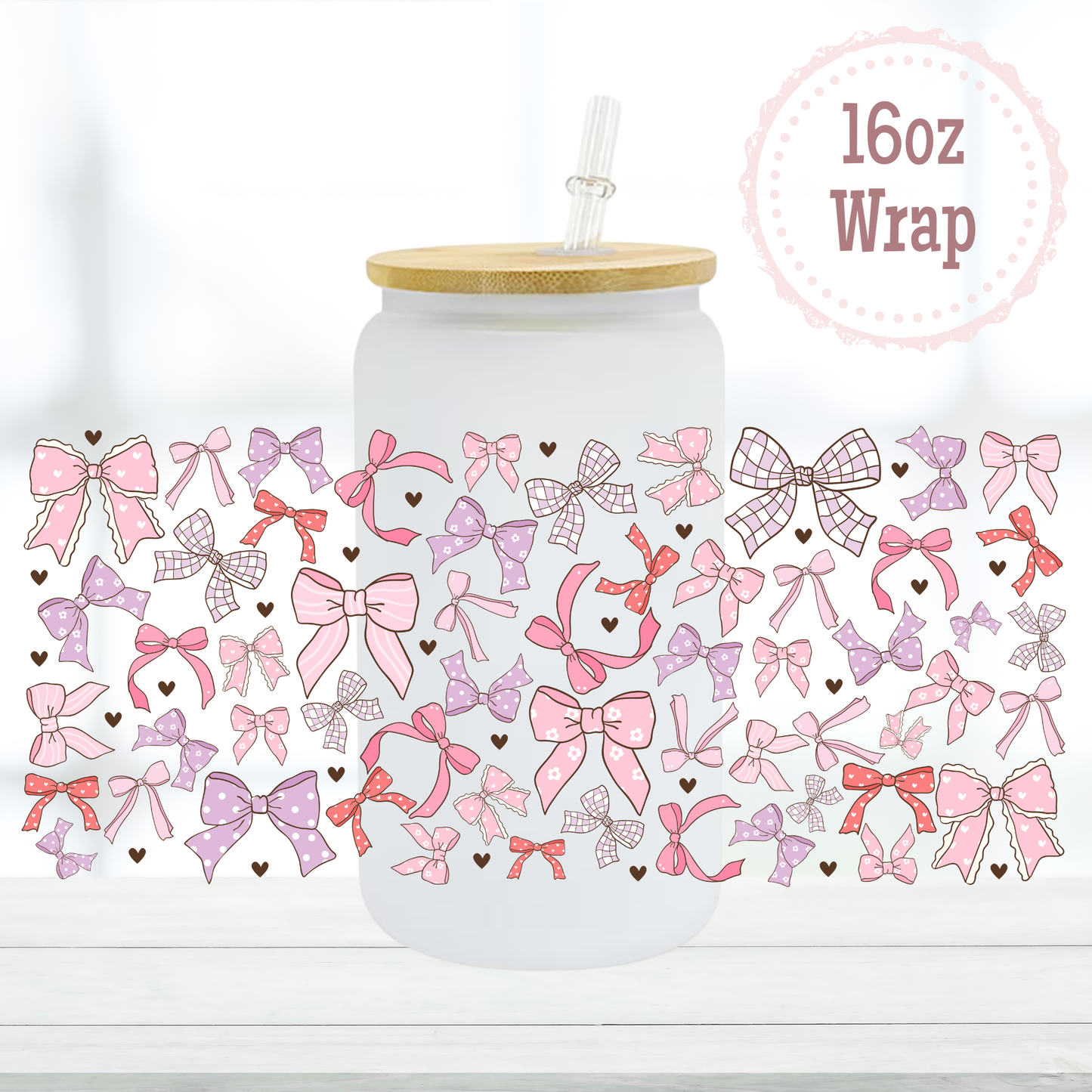 Pink and Purple Bows 16oz UVDTF Cup Wrap