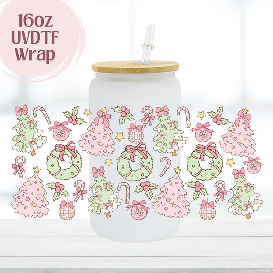 Pastel Christmas Trees 16oz UVDTF Cup Wrap