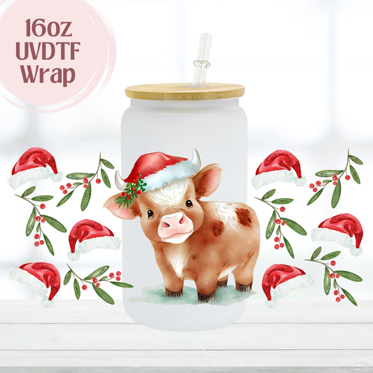 Highland Cow Christmas 16oz UVDTF Cup Wrap