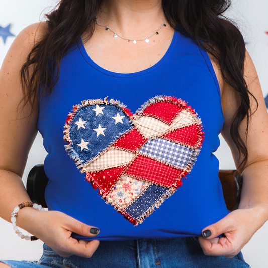 USA Patchwork Heart DTF Print