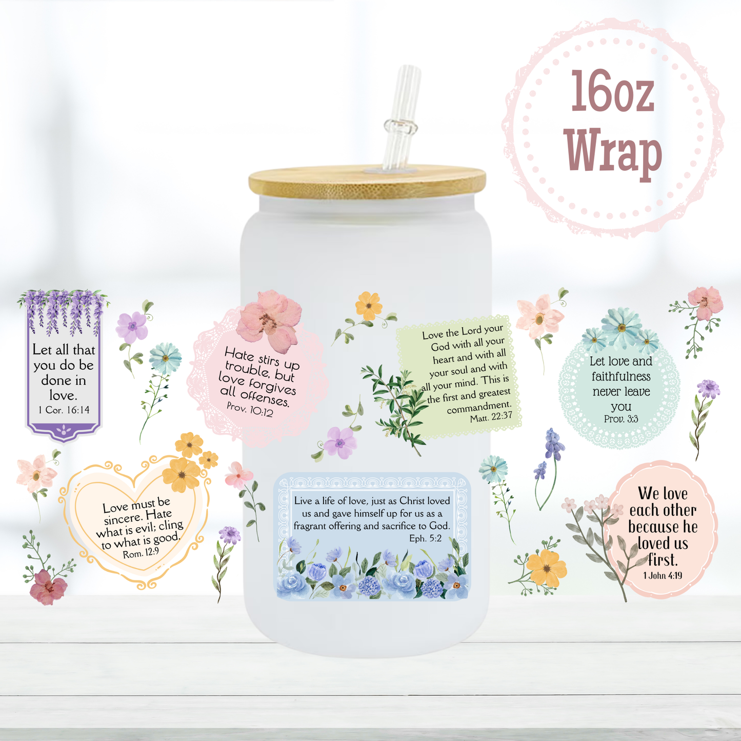 Love Bible Verses 16oz UVDTF Cup Wrap