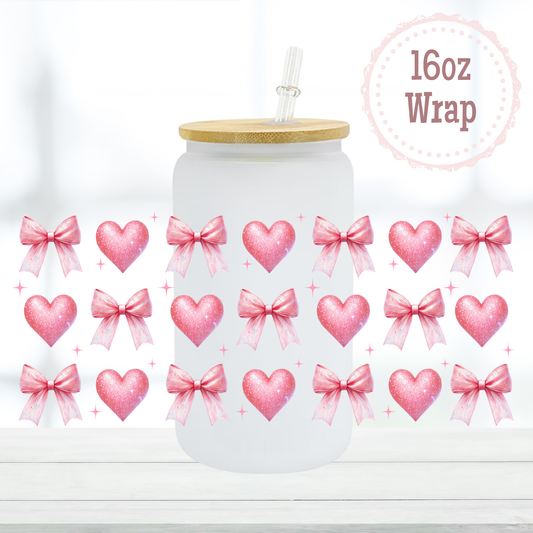 Glitter Hearts and Bows 16oz UVDTF Cup Wrap