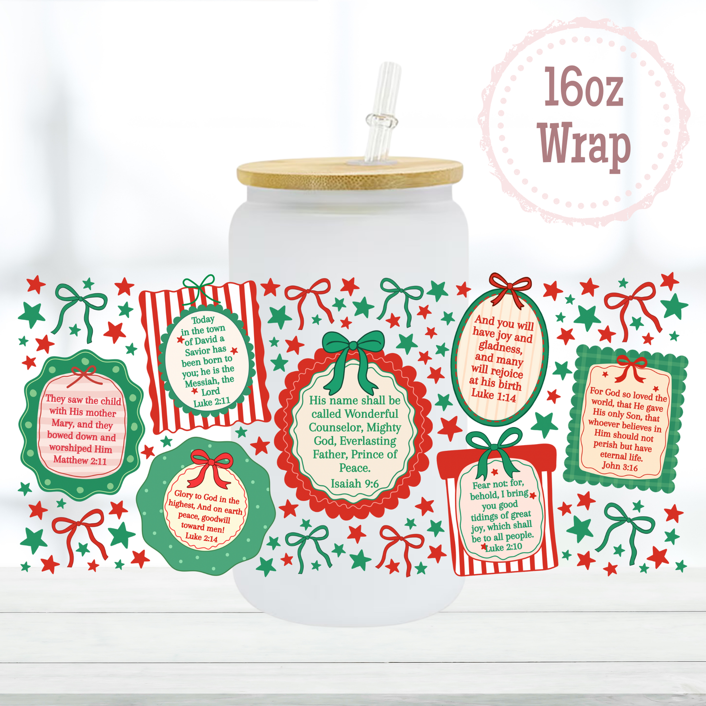 Birth of Jesus Bible Verses 16oz UVDTF Cup Wrap