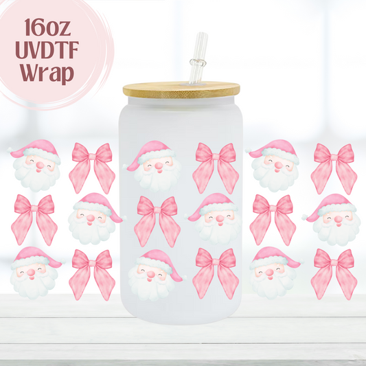 Pink Santa and Bows 16oz UVDTF Cup Wrap