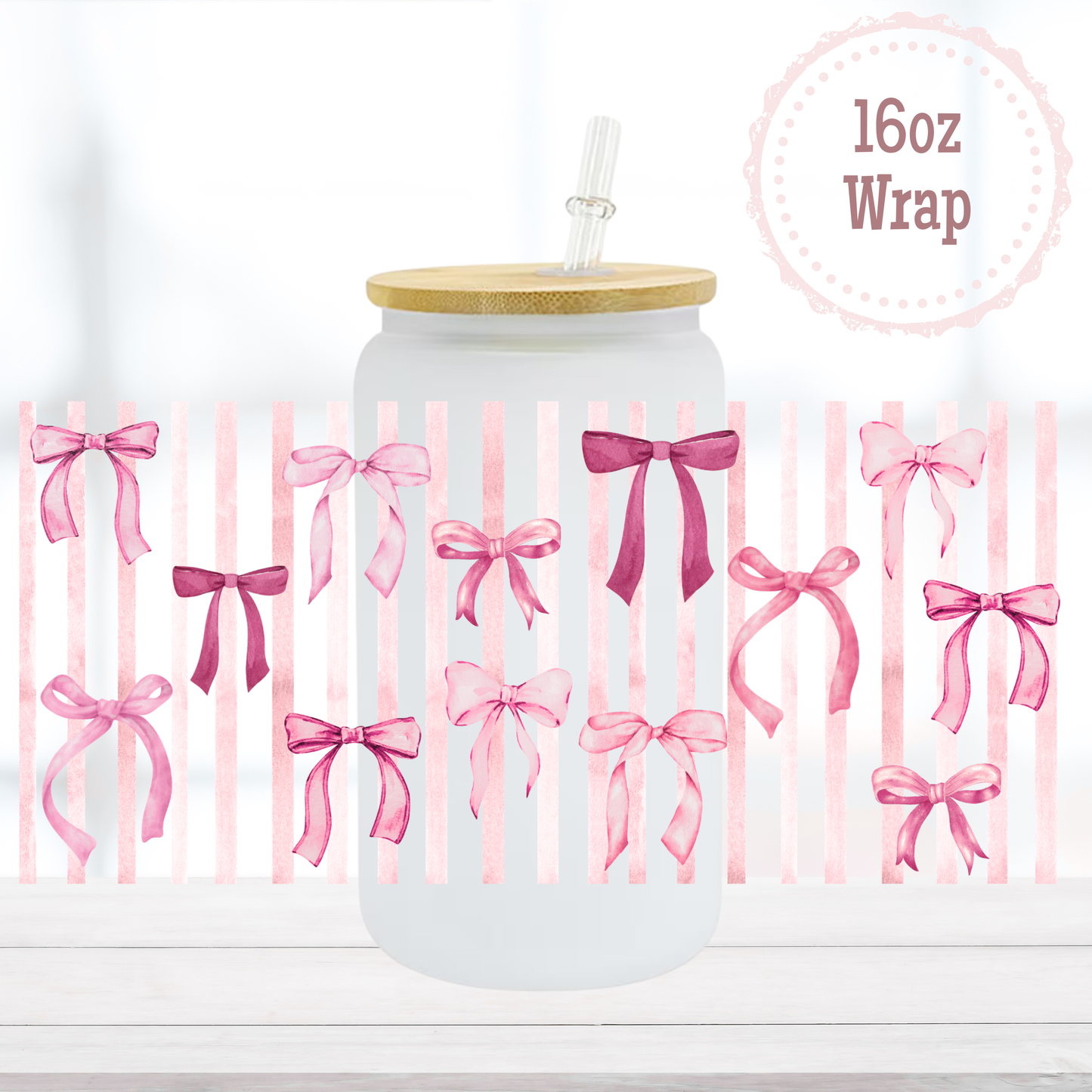 Stripes and Bows 16oz UVDTF Cup Wrap