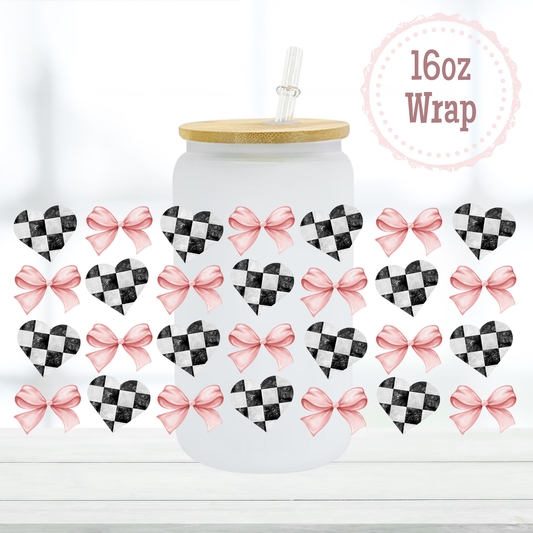 Checkered Hearts and Bows 16oz UVDTF Cup Wrap