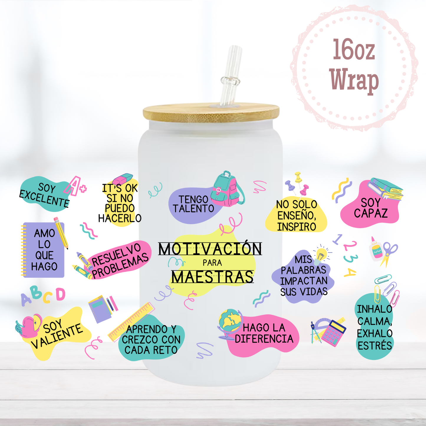 Motivacion Maestra 16oz UVDTF Cup Wrap