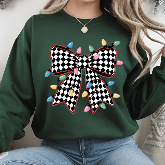 Checkered Lights Bow DTF Print