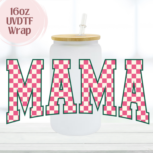 Checkered Mama Pink and Green 16oz UVDTF Cup Wrap