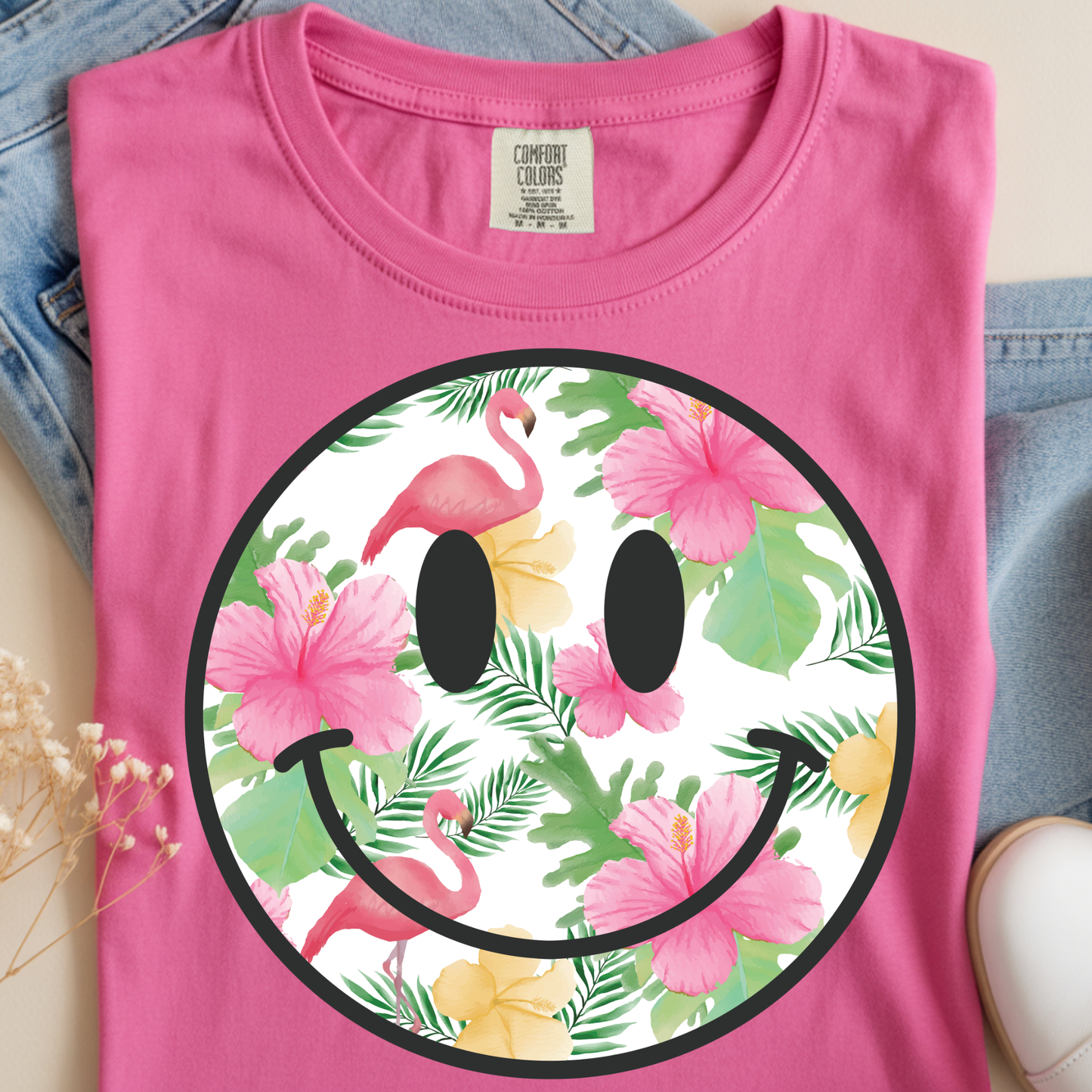 Flamingo Smiley DTF Print