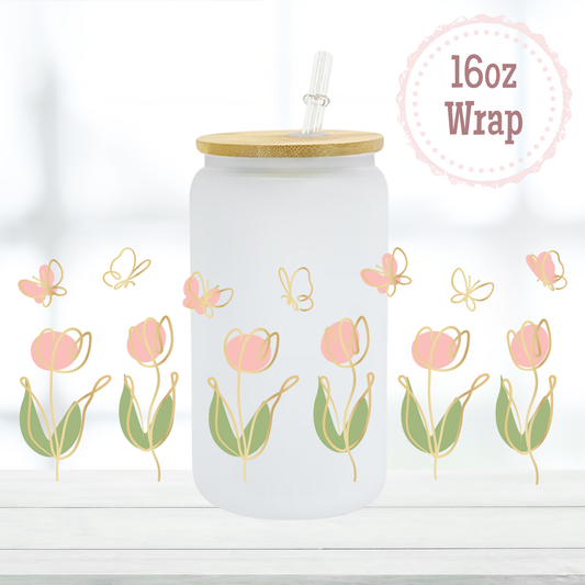 Pink Flowers 16oz UVDTF Cup Wrap