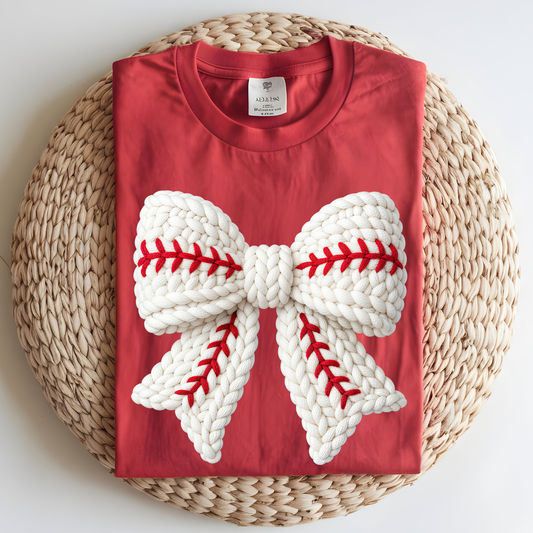 Baseball Faux Yarn Bow DTF Print