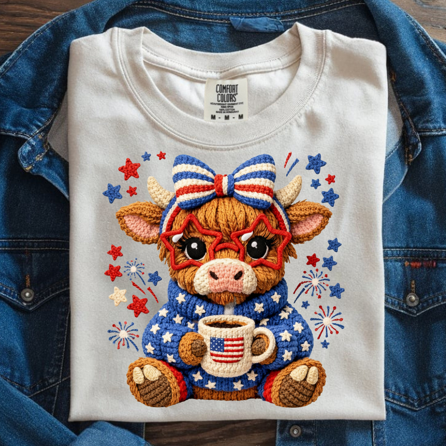 Faux Yarn Cow DTF Print