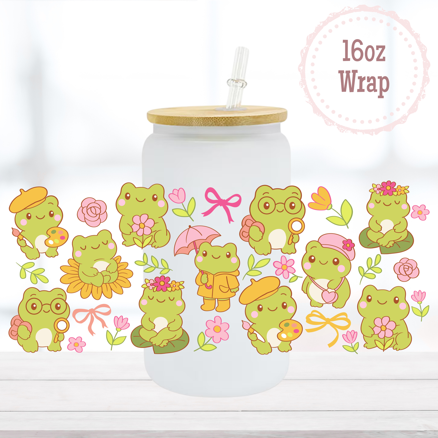 Cute Frogs 16oz UVDTF Cup Wrap
