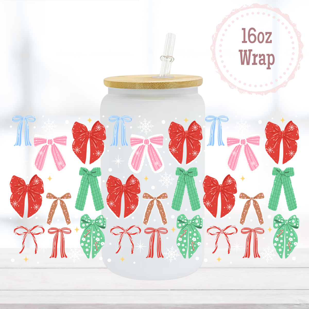 Christmas Bows 16oz UVDTF Cup Wrap