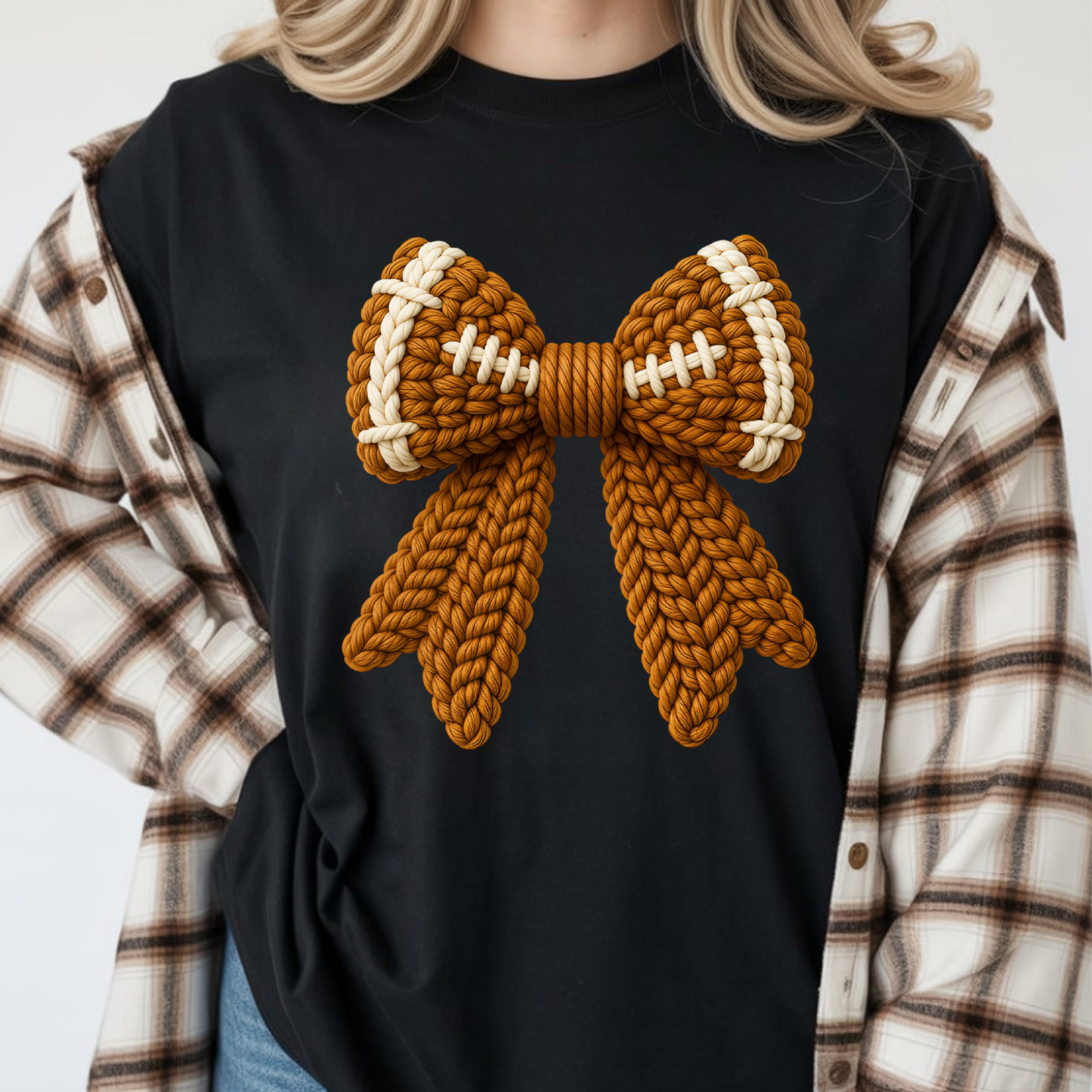 Faux Yarn Football Bow DTF Print