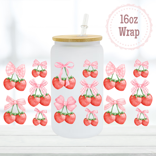 Coquette Strawberries 16oz UVDTF Cup Wrap