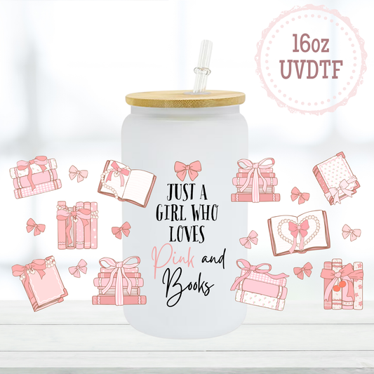 Pink and Books 16oz UVDTF Cup Wrap