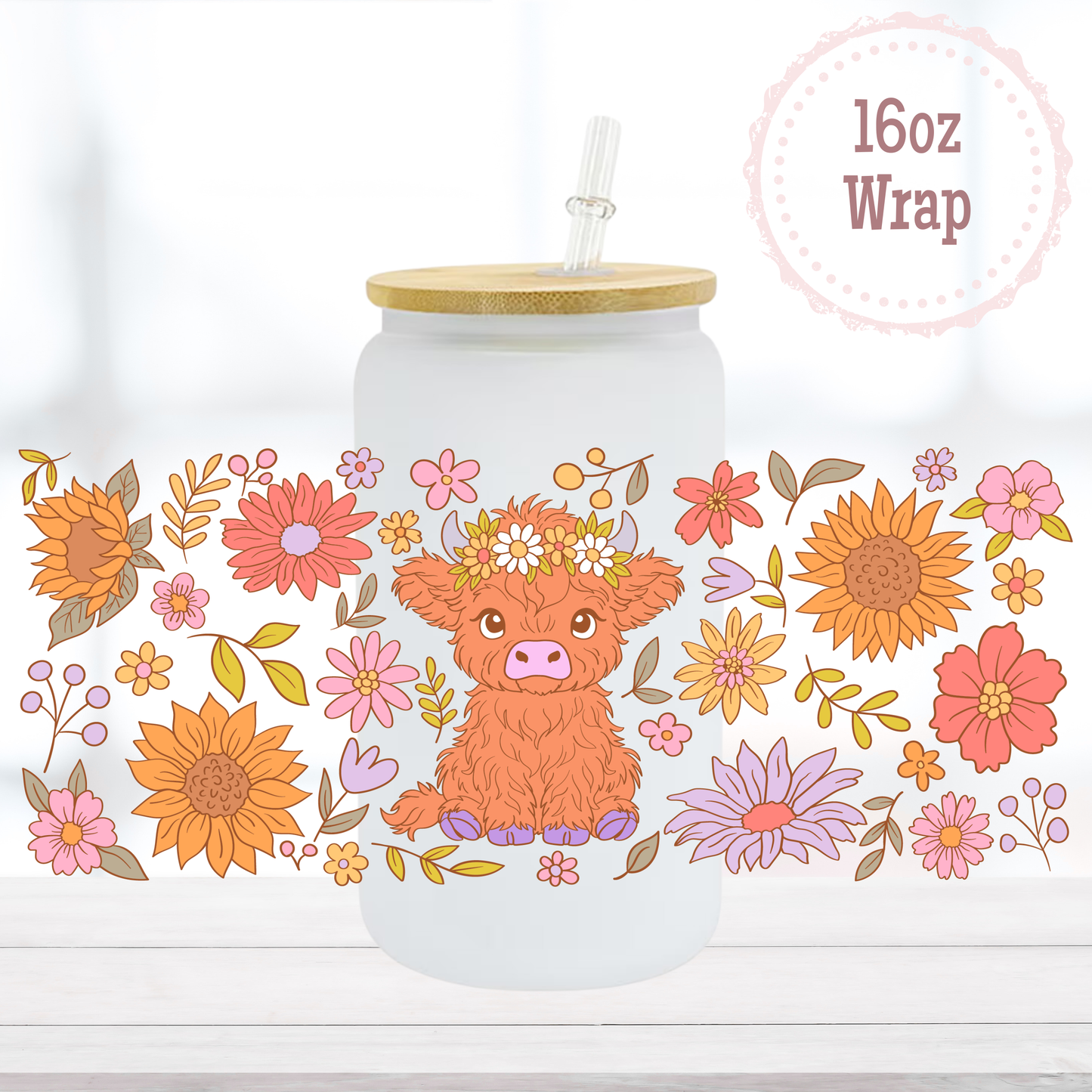 Boho Cow 16oz UVDTF Cup Wrap