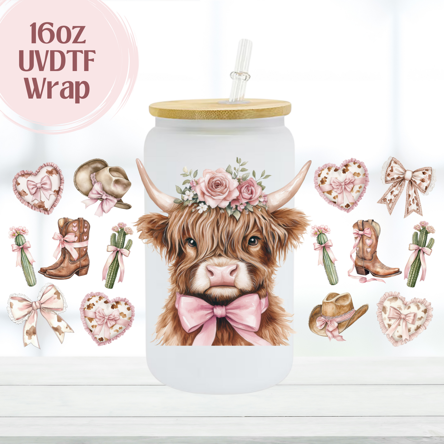 Coquette Cow 16oz UVDTF Cup Wrap