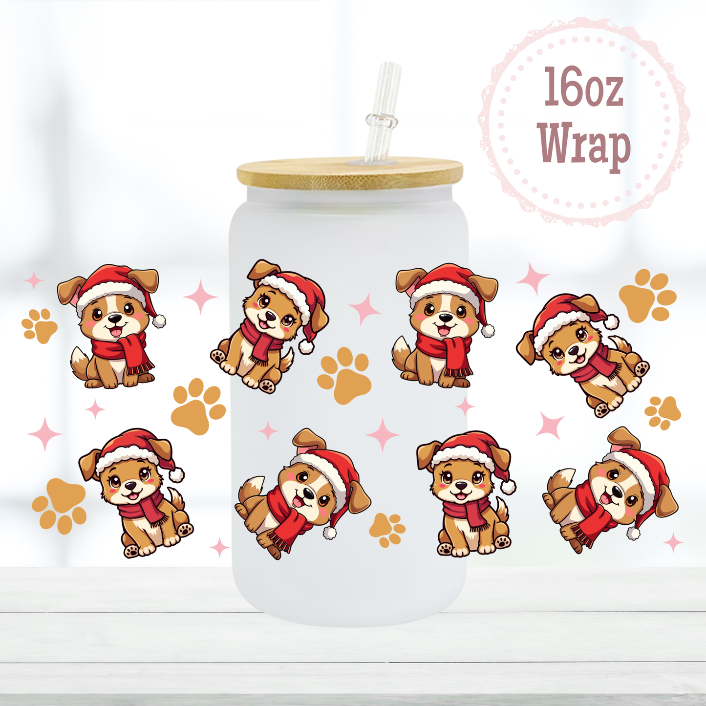 Christmas Dogs 16oz UVDTF Cup Wrap