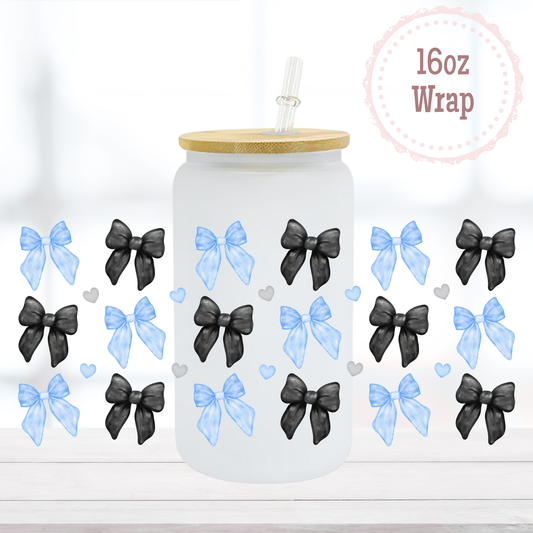 Blue and Black Bows 16oz UVDTF Cup Wrap