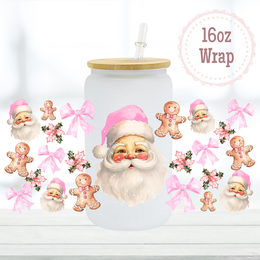 Pink Santa 16oz UVDTF Cup Wrap