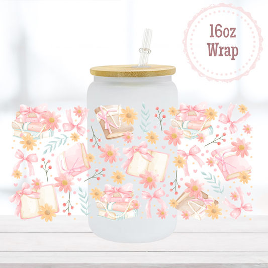 Floral Books 16oz UVDTF Cup Wrap