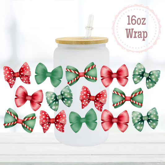 Green and Red Bows 16oz UVDTF Cup Wrap