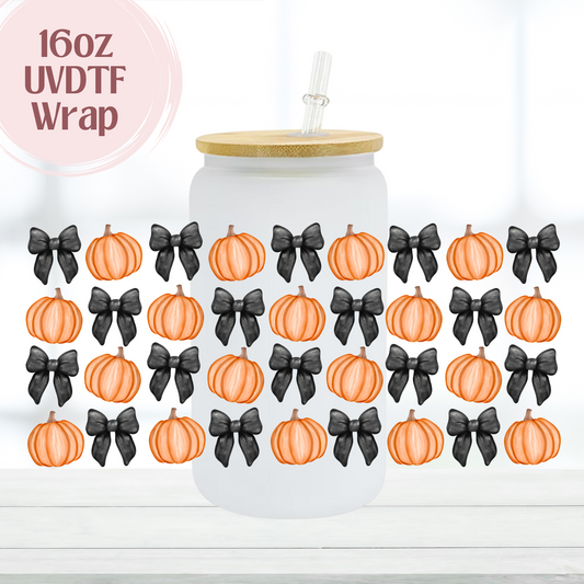 Black Bows & Orange Pumpkins 16oz UVDTF Cup Wrap