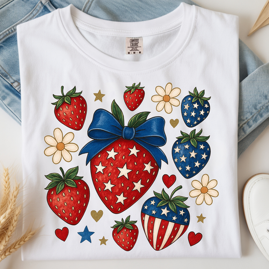 Patriotic Strawberries DTF Print
