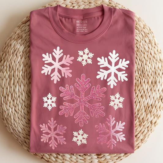 Pink Snowflakes DTF Print