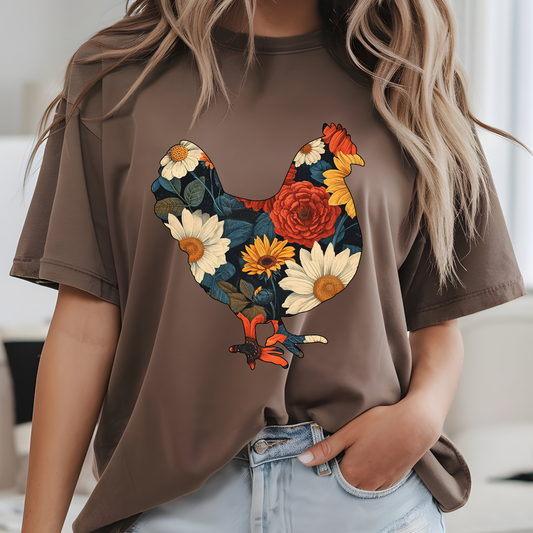 Floral Chicken DTF Print