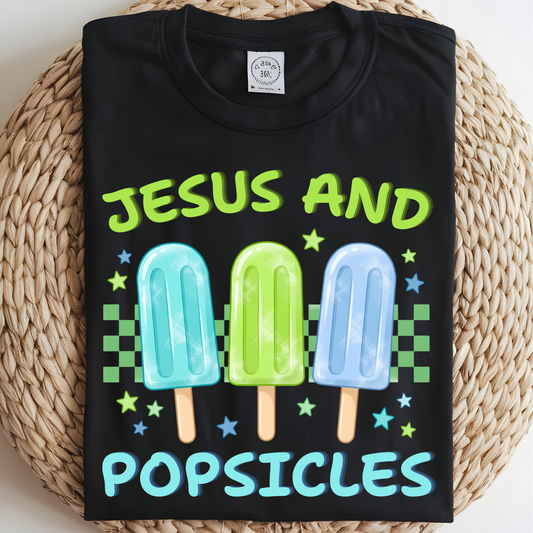 Jesus and Popsicles Blue Kids DTF Print