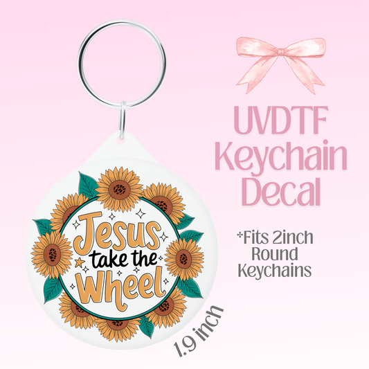 Jesus Take the Wheel Round Keychain Decal