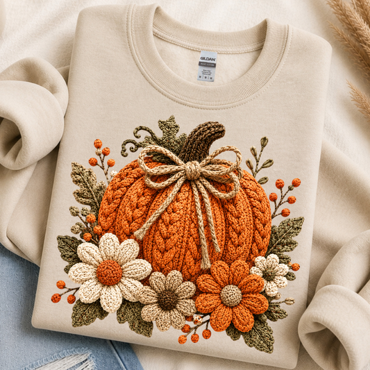 Faux Yarn Pumpkin DTF Print