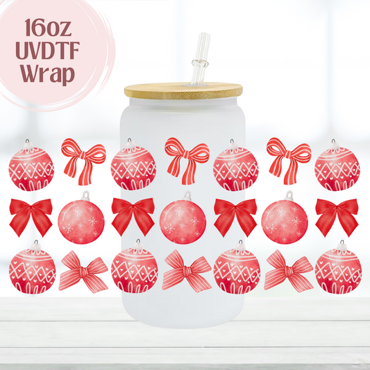 Red Ornaments 16oz UVDTF Cup Wrap