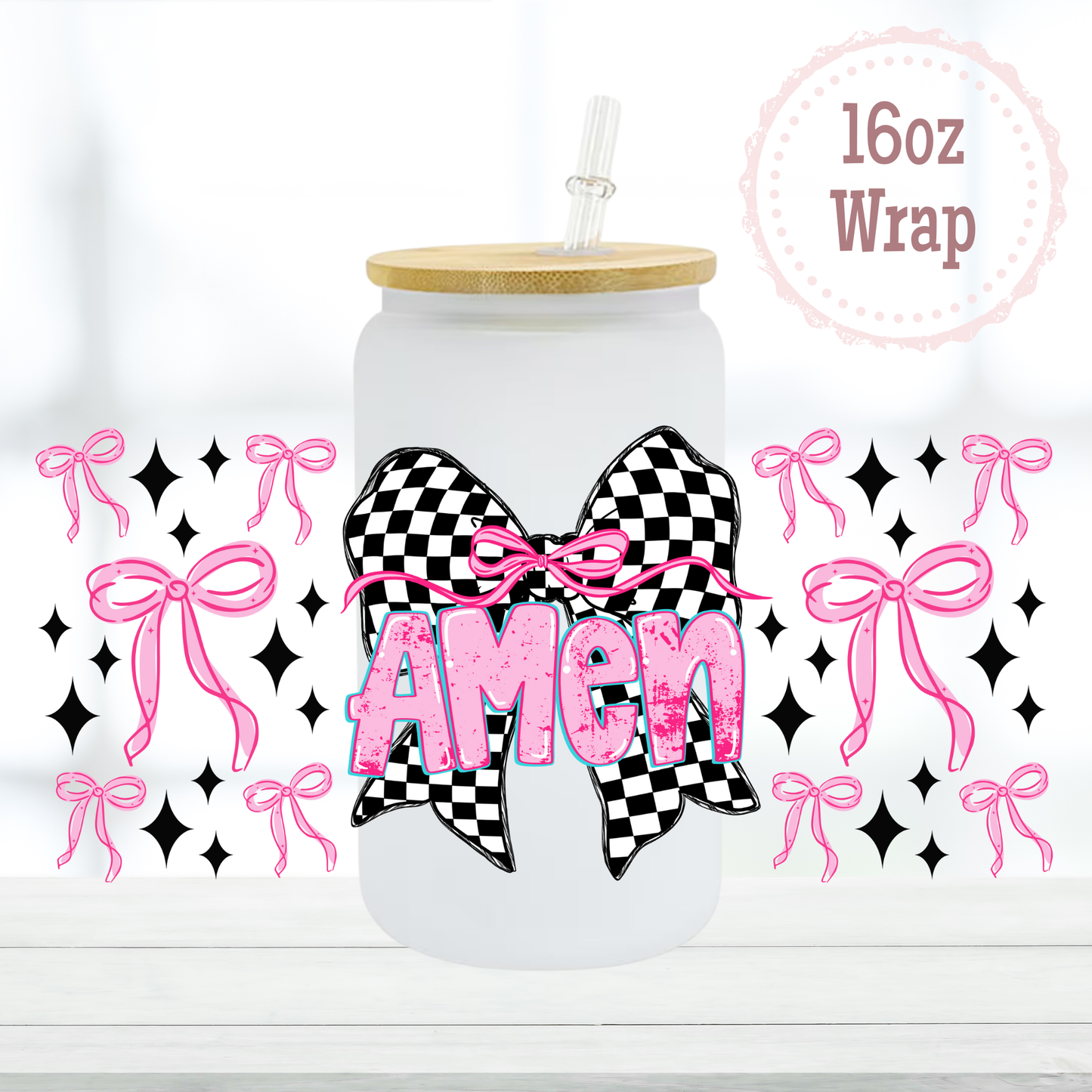 Amen Checkered 16oz UVDTF Cup Wrap