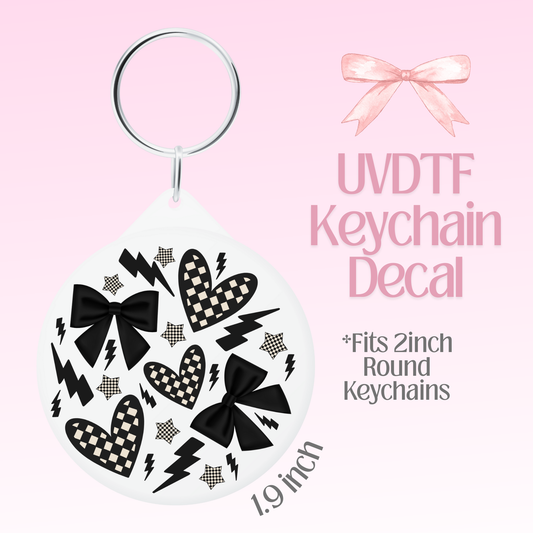 Checkered Hearts and Bows Round Keychain Decal
