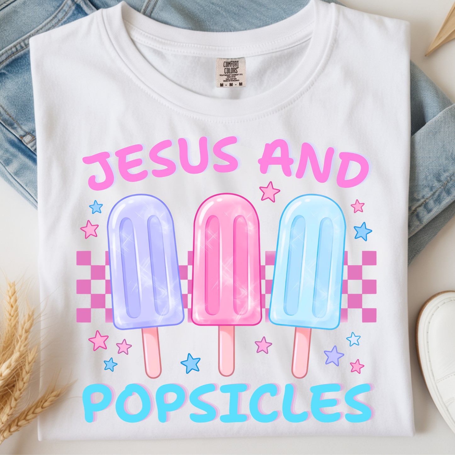 Jesus and Popsicles Pink Kids DTF Print