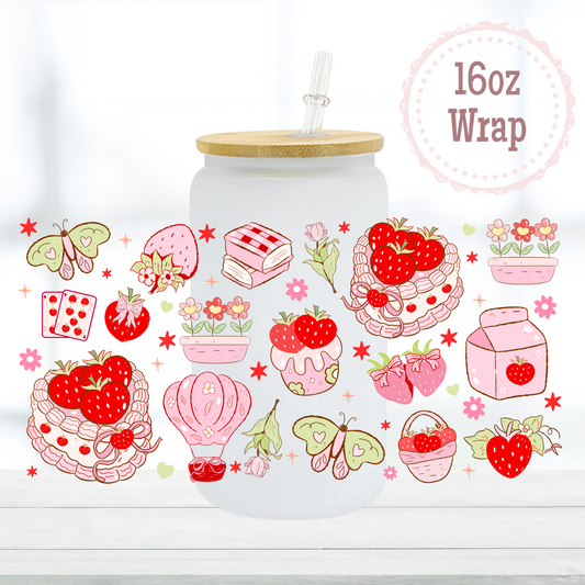Cute Strawberries 16oz UVDTF Cup Wrap