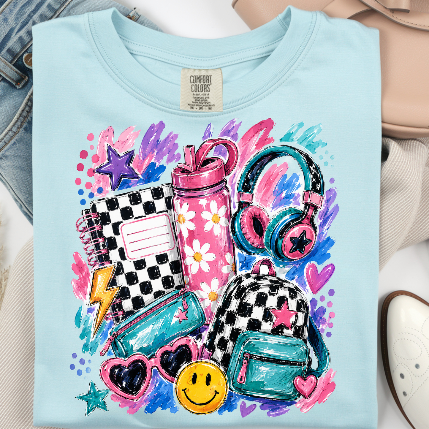 Checkered School Supplies DTF Print