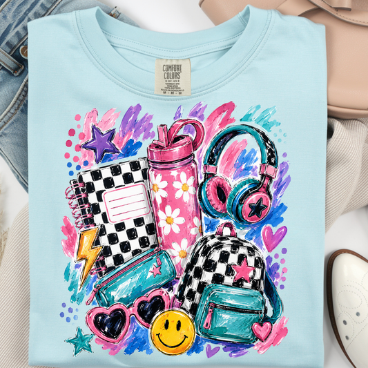 Checkered School Supplies DTF Print