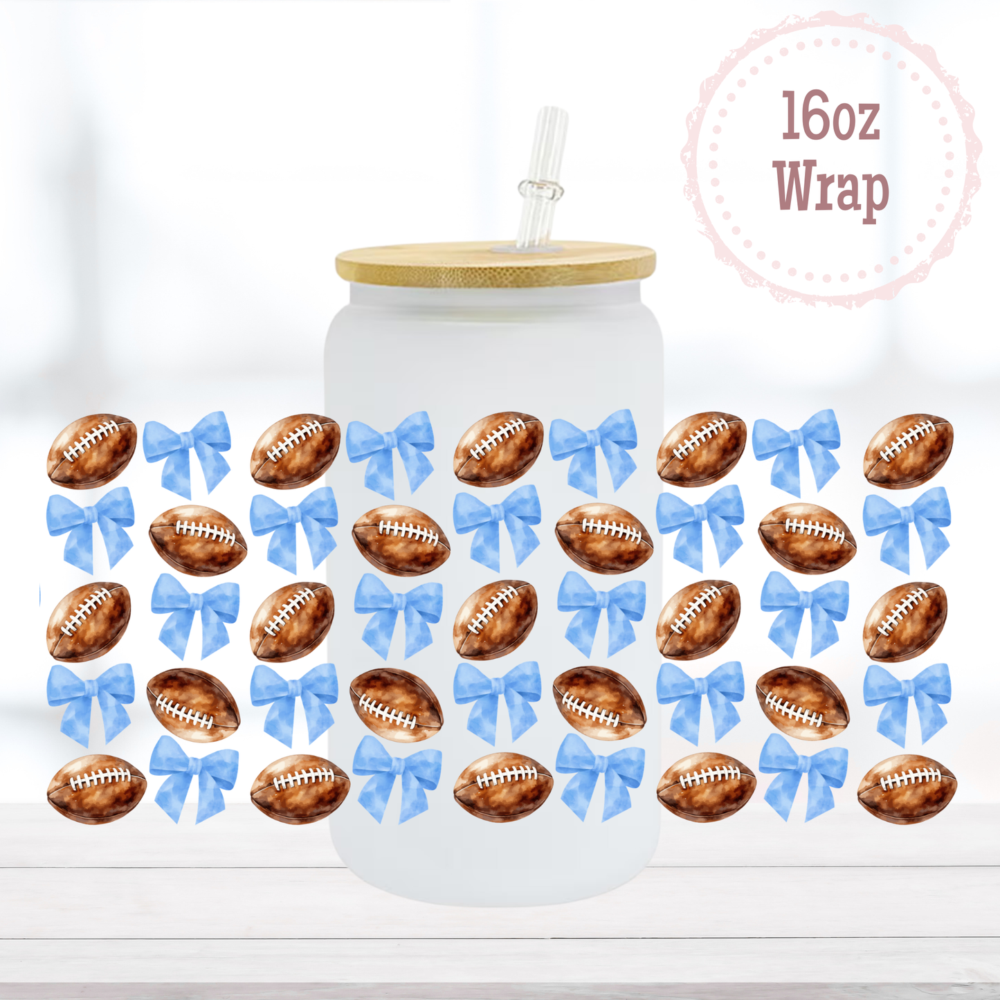 Football and Blue Bows 16oz UVDTF Cup Wrap