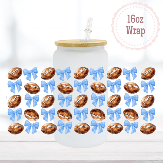 Football and Blue Bows 16oz UVDTF Cup Wrap
