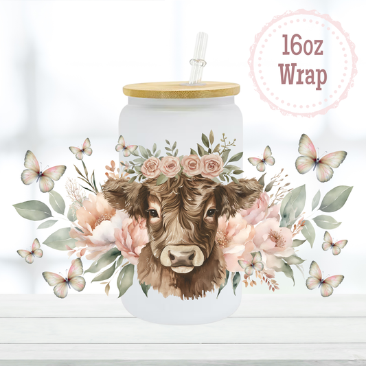 Floral Cow 16oz UVDTF Cup Wrap