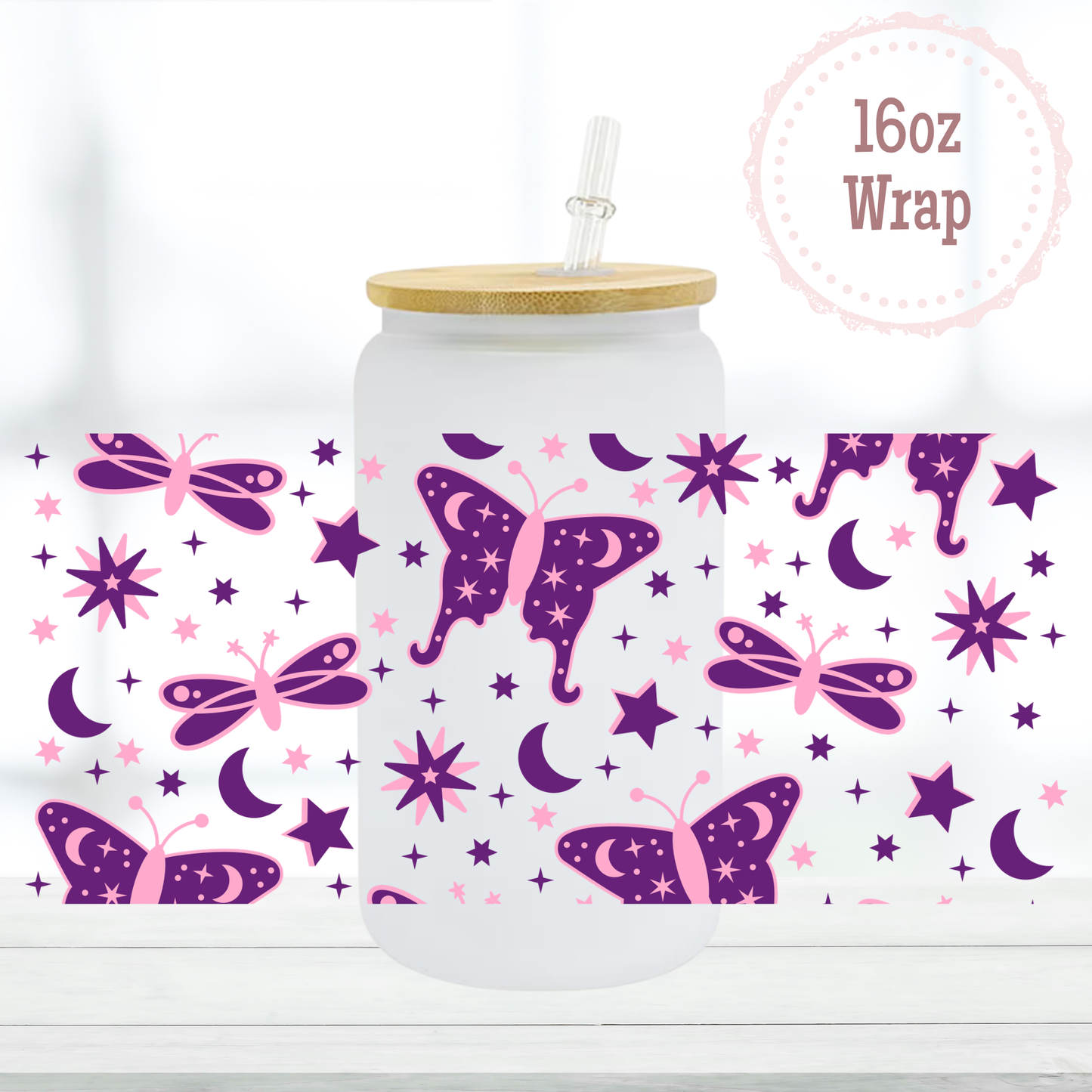 Purple Butterflies 16oz UVDTF Cup Wrap