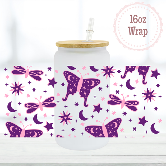 Purple Butterflies 16oz UVDTF Cup Wrap
