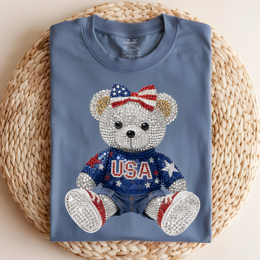 Bling Patriotic Bear Kids DTF Print