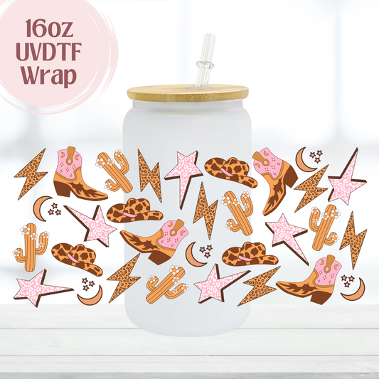 Western Pink 16oz UVDTF Cup Wrap